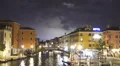 Lightning storm breaks over city, electric bolts flash in night sky, with sound HD Footage