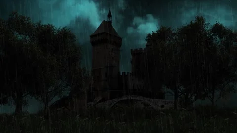 Lightning Storm Castle with Bats 4K Loop Stock Footage 268633810
