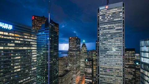 Lightning Storm City Skyline Stock Footage 94429341