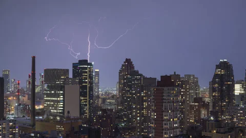 Lightning Storm Cityscape (1 of 2) Stock Footage 160945574