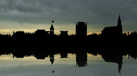 Lightning In Storm Clouds with city silhouette Video stock 35184264