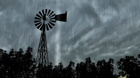 Lightning In Storm Clouds with Rain and Windmill Siluet Vidéo 34978251