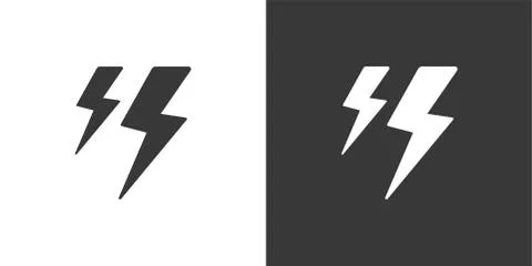 Lightning storm. Isolated icon on black and white background. Weather vector  Stock Illustration
