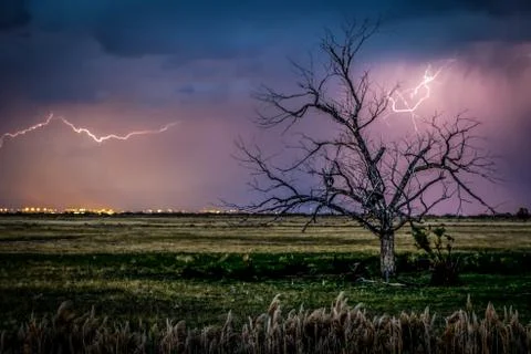 Lightning Storm at Night Foto stock