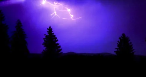 Lightning storm in the night sky at mountain Stock Footage 280108540