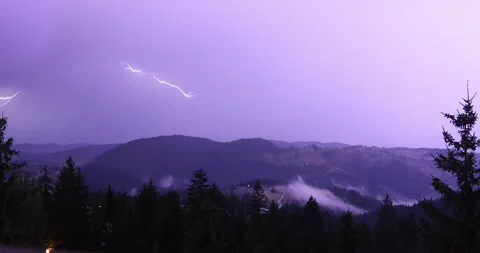 Lightning storm in the night sky at mountain Stock Footage 280109233