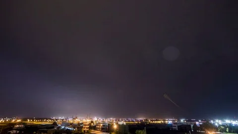 Lightning storm over city Stock Footage 80708575