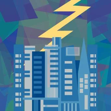 Lightning storm over city Illustrazione stock