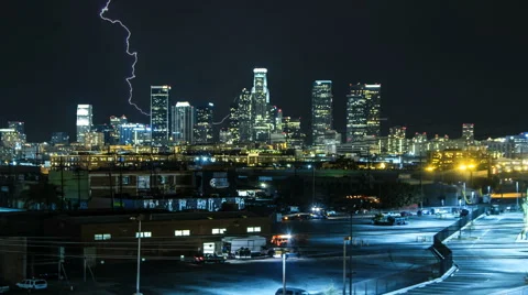 Lightning Storm over Downtown Los Angeles Timelapse Stock Footage 41441530