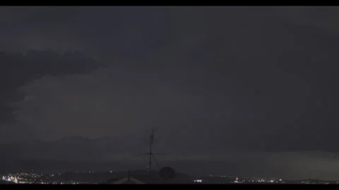 Lightning Storm Over Illuminated Suburbs, Menacing Night Sky and Urban Landscape Stock Footage 332182269