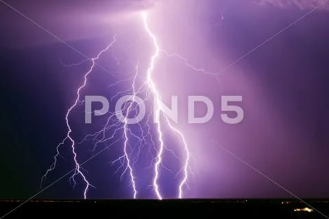 Lightning Storm Over Interstate 10 Freeway, Tonopah Arizona, Usa