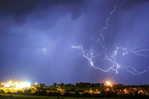 Lightning storm over Prague, Czech republic Stock Photos