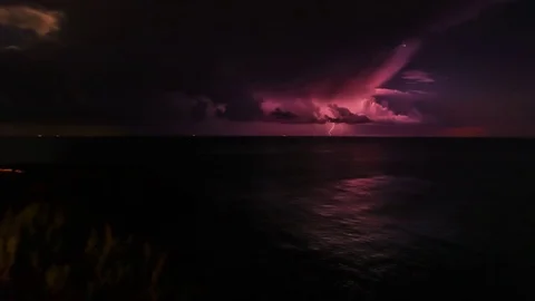 Lightning Storm over Sea in Ibiza Stock Footage