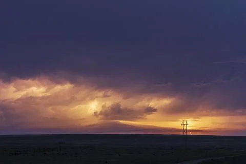 Lightning Storm in Storm Clouds from Highway 212. Stock Photos