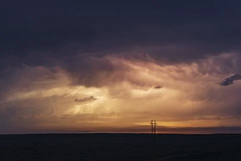 Lightning Storm in Storm Clouds from Highway 212. Stock Photos