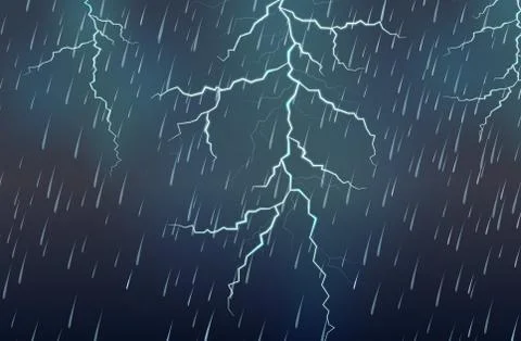 Lightning Strike and Rain Thunderstorm Stock-Illustration