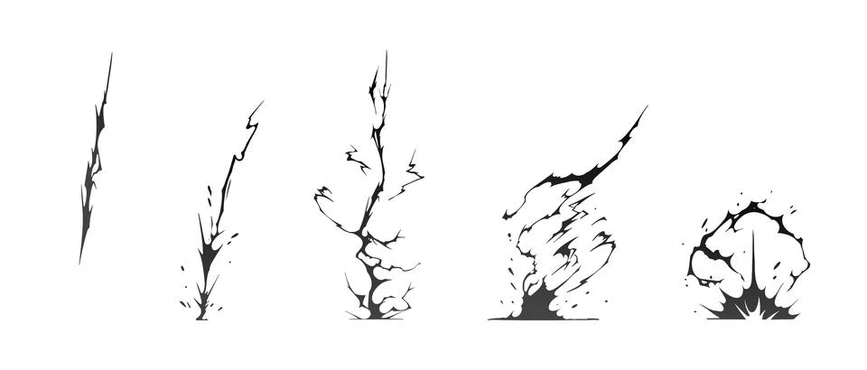 Lightning strike bolt silhouettes sequence vector illustration. Stock Illustration
