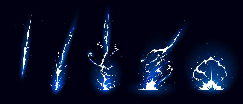 Lightning strike bolt silhouettes sequence vector illustration. Stock Illustration