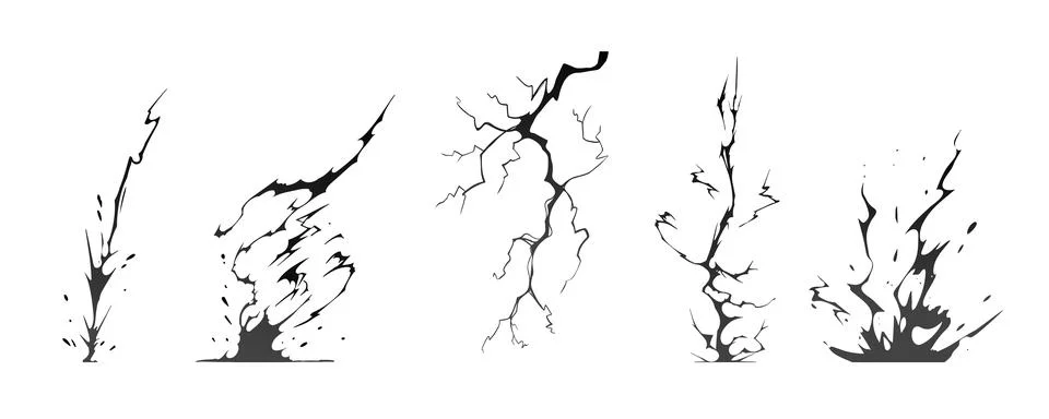 Lightning strike bolt silhouettes sequence vector illustration. Stock Illustration