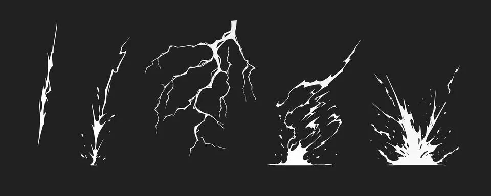 Lightning strike bolt silhouettes sequence vector illustration. Stock Illustration