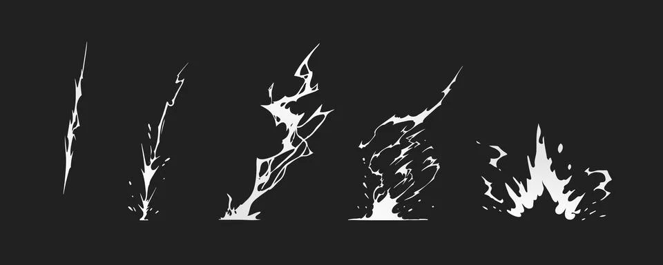 Lightning strike bolt silhouettes sequence vector illustration. Stock Illustration