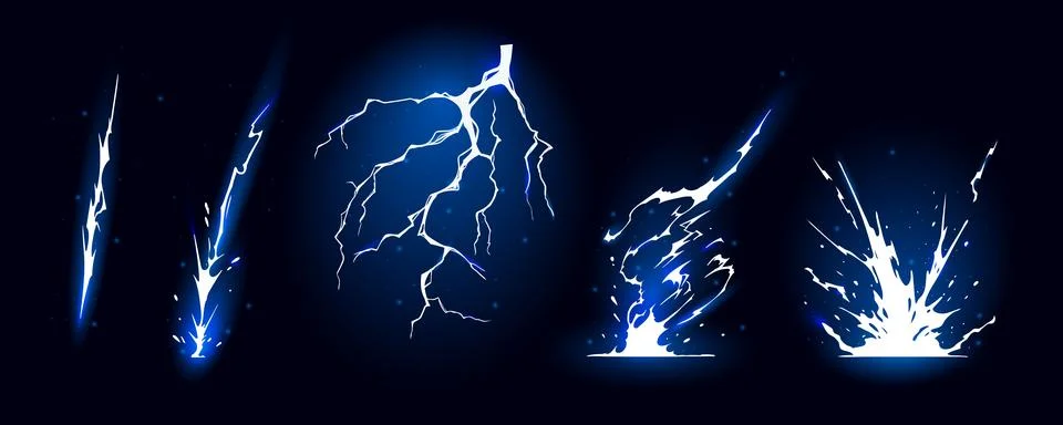 Lightning strike bolt silhouettes sequence vector illustration. Stock Illustration