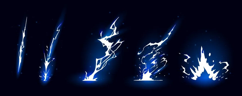 Lightning strike bolt silhouettes sequence vector illustration. Stock Illustration