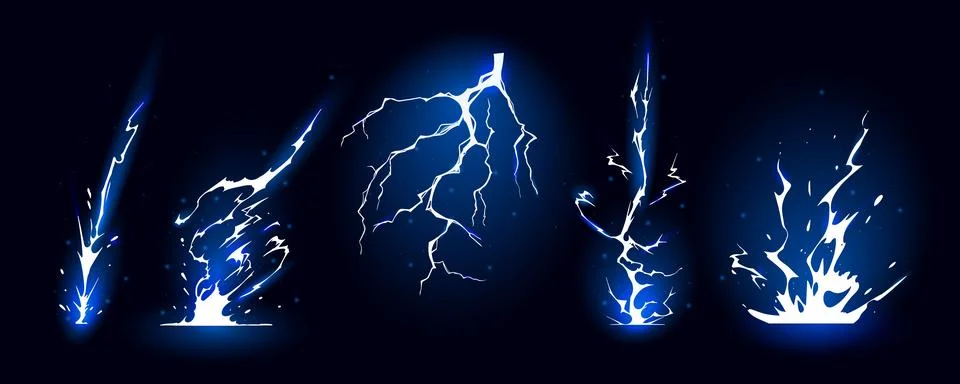 Lightning strike bolt silhouettes sequence vector illustration. Stock Illustration