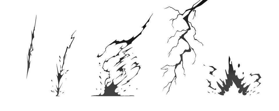 Lightning strike bolt silhouettes sequence vector illustration. Stock Illustration