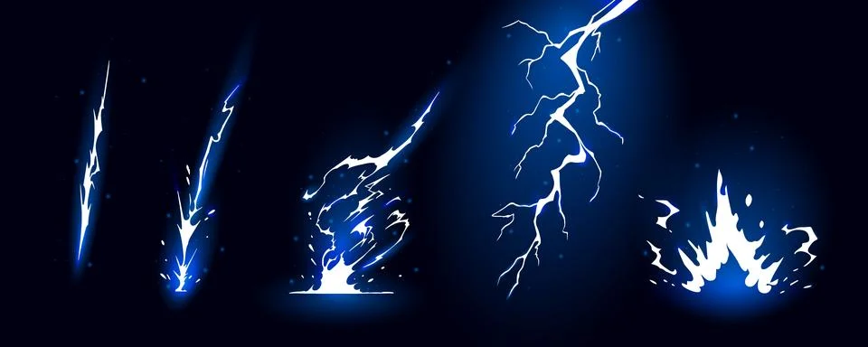 Lightning strike bolt silhouettes sequence vector illustration. Stock Illustration