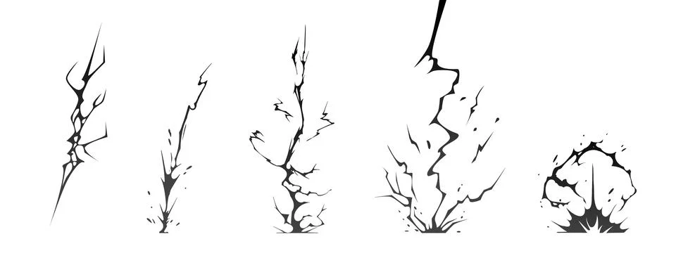 Lightning strike bolt silhouettes sequence vector illustration. Stock Illustration