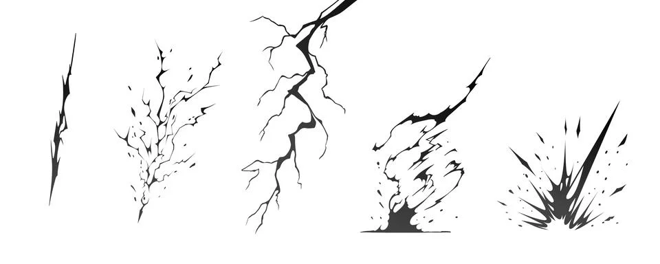 Lightning strike bolt silhouettes sequence vector illustration. Stock Illustration