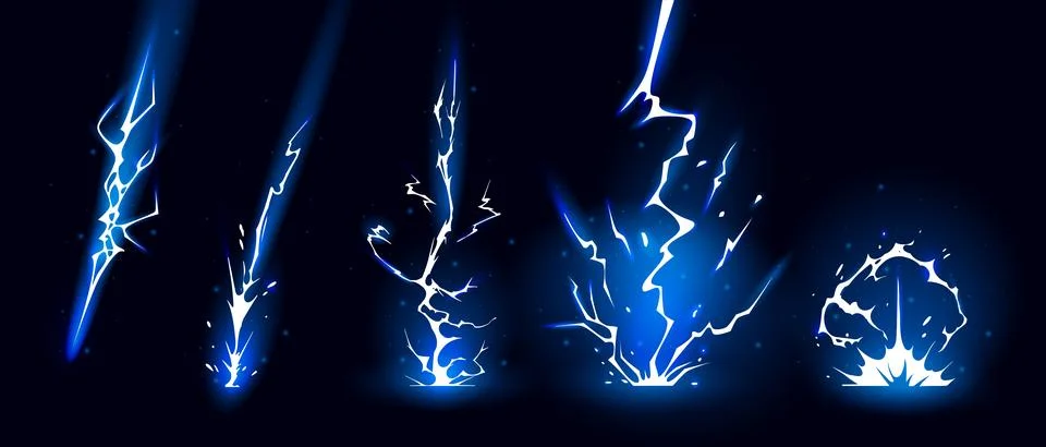 Lightning strike bolt silhouettes sequence vector illustration. Stock Illustration