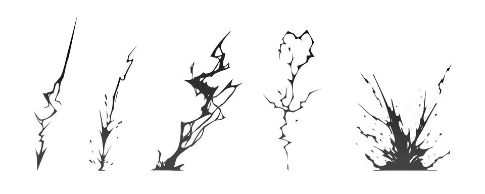 Lightning strike bolt silhouettes sequence vector illustration. Stock-Illustration