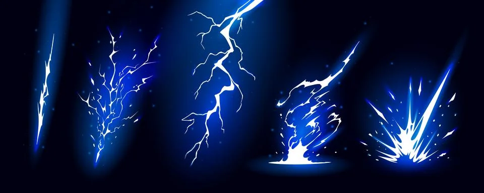 Lightning strike bolt silhouettes sequence vector illustration. Stock Illustration