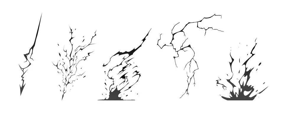 Lightning strike bolt silhouettes sequence vector illustration. Stock Illustration