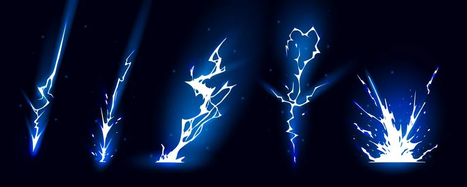 Lightning strike bolt silhouettes sequence vector illustration. Stock Illustration