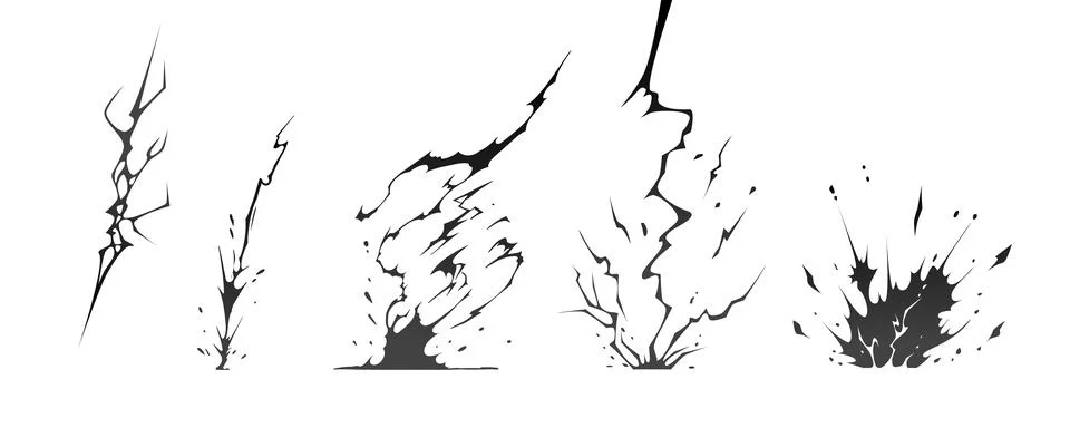 Lightning strike bolt silhouettes sequence vector illustration. Stock Illustration