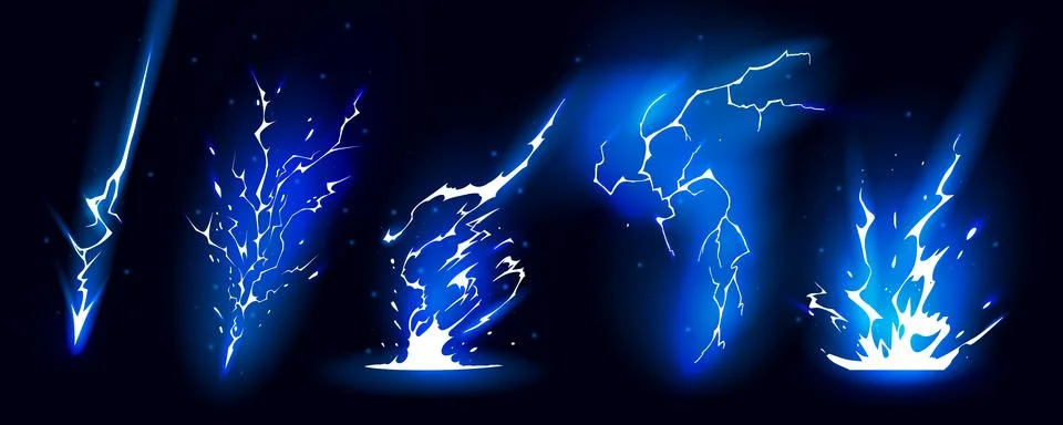 Lightning strike bolt silhouettes sequence vector illustration. Stock Illustration
