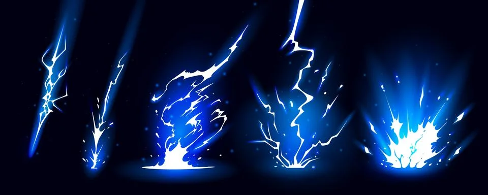 Lightning strike bolt silhouettes sequence vector illustration. Stock Illustration
