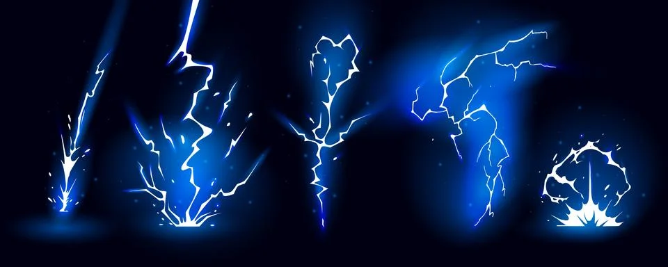 Lightning strike bolt silhouettes sequence vector illustration. Stock Illustration