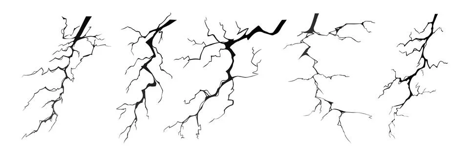 Lightning strike bolt silhouettes vector illustration set. Stock Illustration