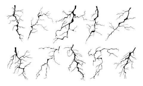 Lightning strike bolt silhouettes vector illustration set. Stock-Illustration