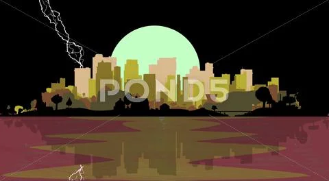 Lightning Strike City Stock Illustration