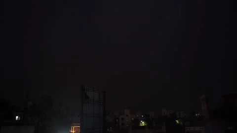 Lightning strike in city sky Stock Footage 195524717