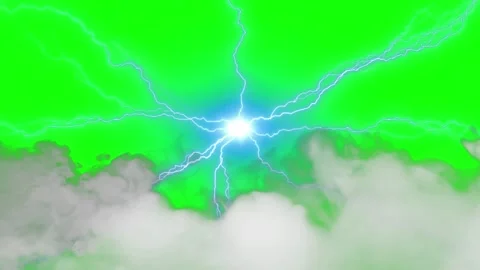 Lightning strike in clouds on green screen. Electric storm overlay for video Stock Footage 339755630