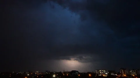 Lightning Strike On A Dark Stormy Night Video Stock Footage 279729336