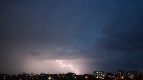 Lightning Strike On A Dark Stormy Night Video Stock Footage 279729341