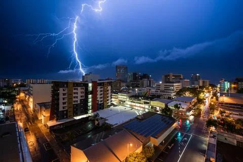 Lightning strike in Darwin city Stock Photos