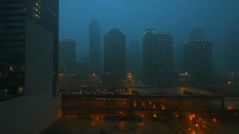 A lightning strike in downtown Chicago Stock Footage 87340189